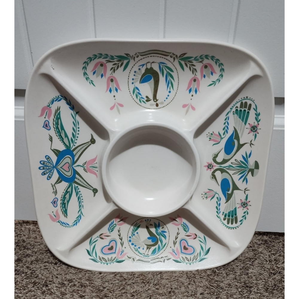 Vintage Waverly Penna Dutch symbols melamine serving tray folk art condiment